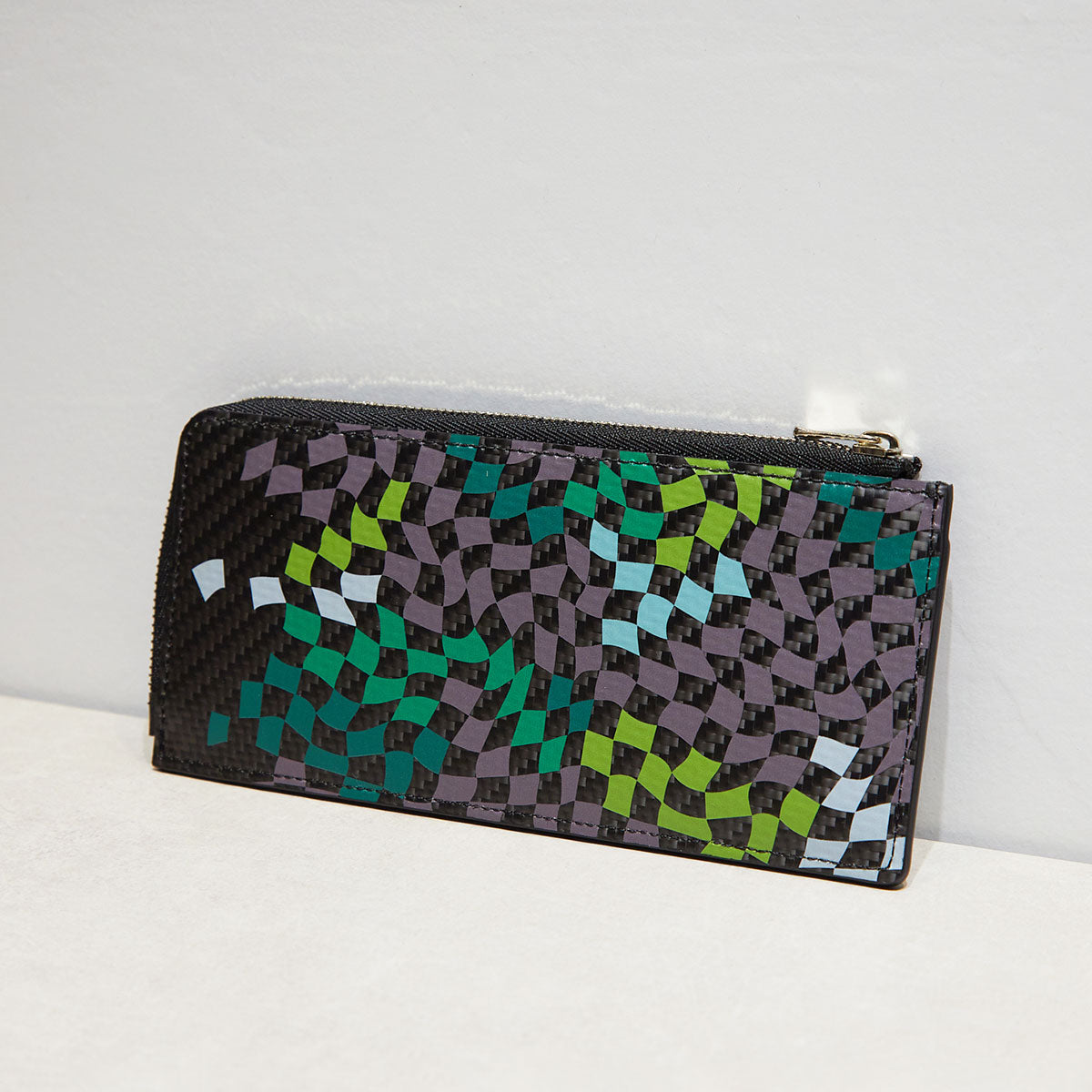 MINIMAL WALLET with MIKIO ART tile Green (CARBON FIBER)